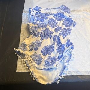 Blue and White Floral Romper